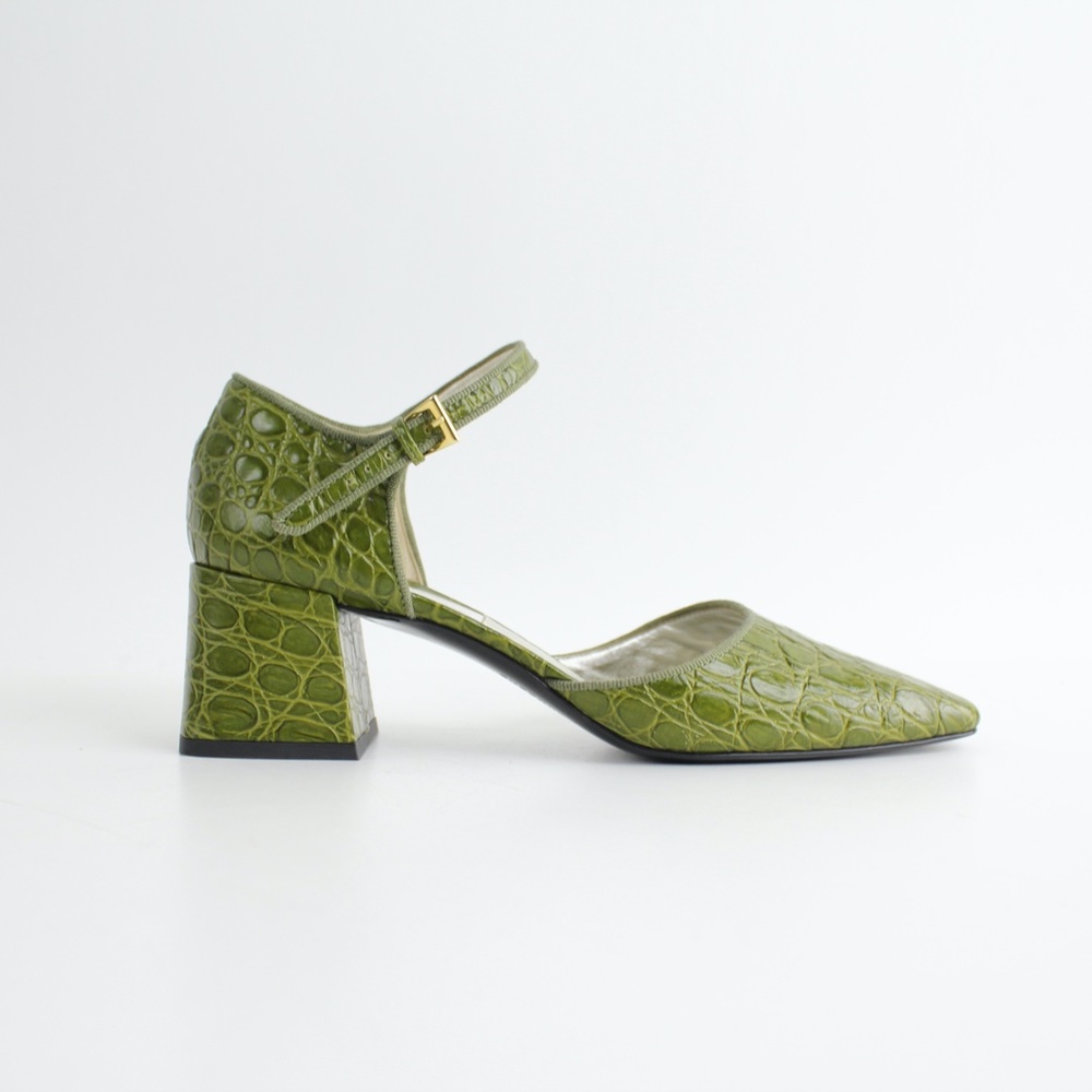 nwob SUZANNE RAE embossed eather mary jane shoes block heels pumps square toes